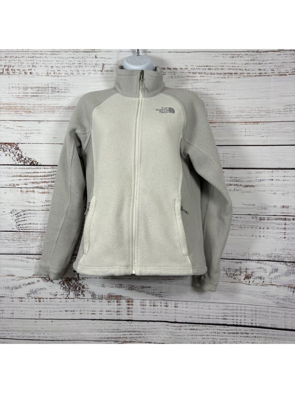 The North Face White Gray Zipper Fleece Long Sleeve Jacket